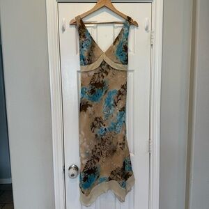 Vintage Address Midi Dress Size 12 Babydoll Asymmetrical Floral Fairy Y2K Gold